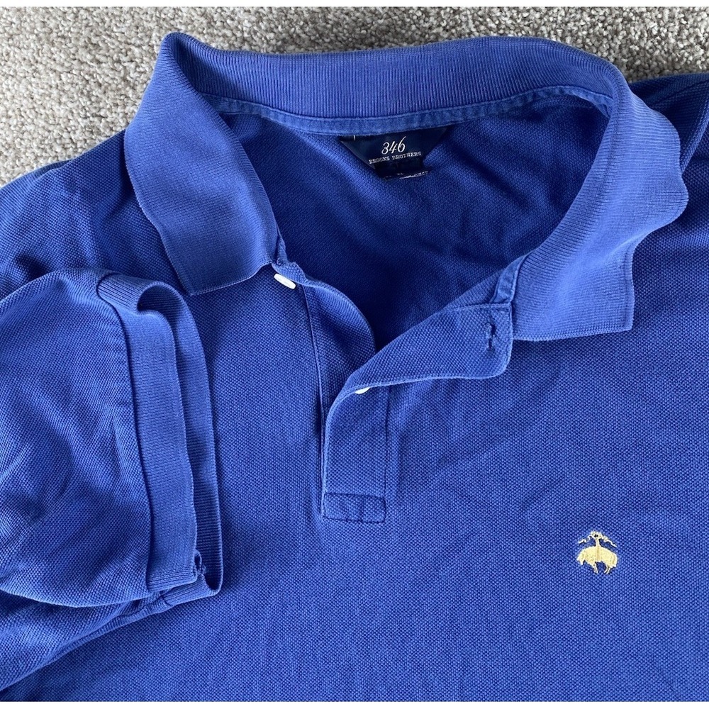 Brooks Brothers 346 Solid Blue Polo Shirt Mens XL Cotton Golden Lamb Preppy Work
